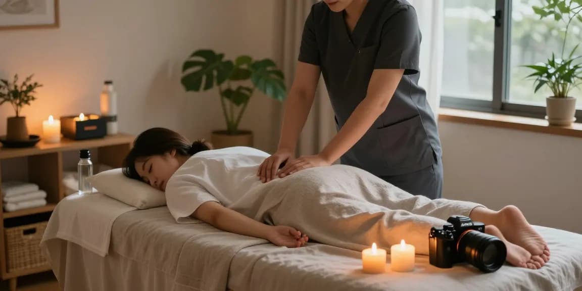 서울출장마사지 therapy session in a cozy home spa with calming ambiance.