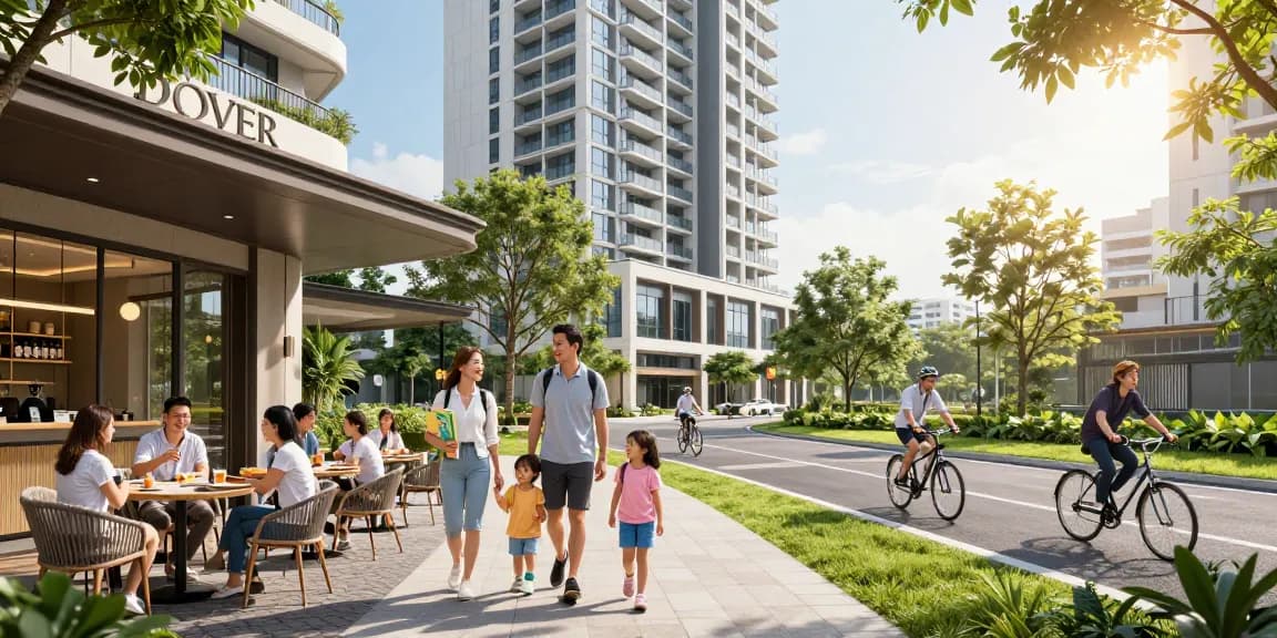 Dover Residences Price highlighted in a vibrant community scene, showcasing the luxurious condominium with families enjoying nearby amenities.