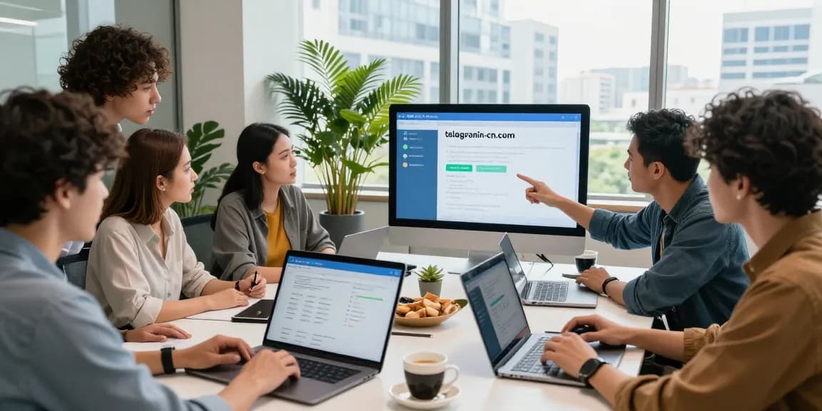 Collaborative workspace discussing telegramin-cn.com features with vibrant atmosphere and team interaction.