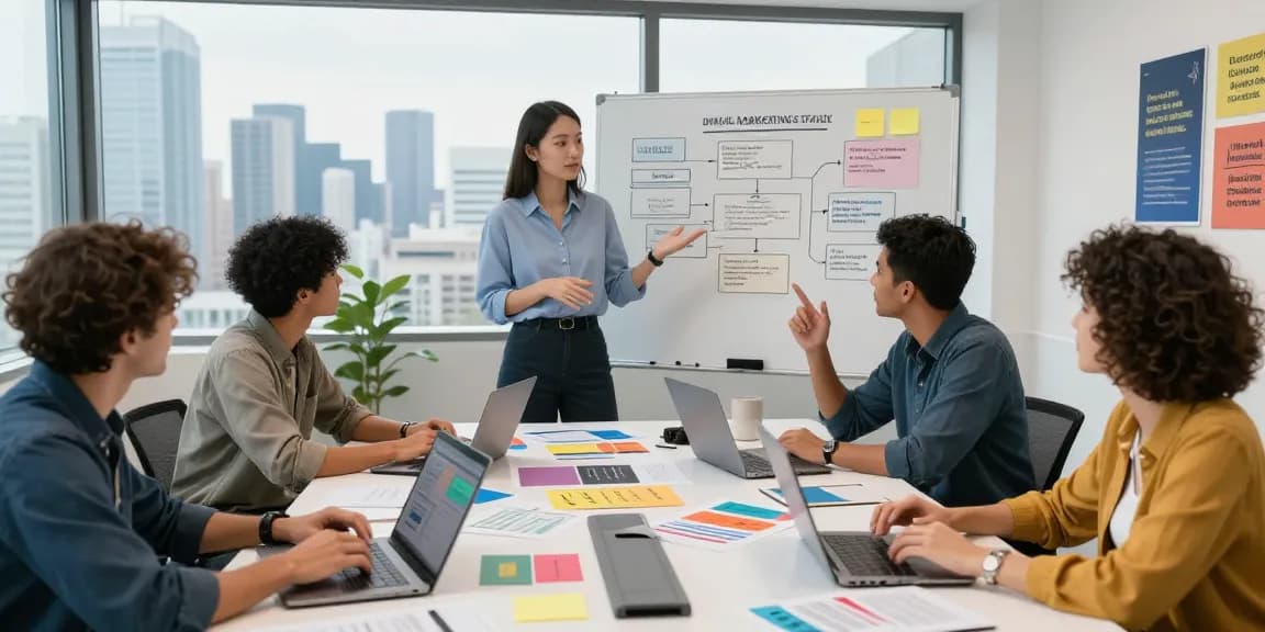 Engaging digital marketing strategy session at https://companynamesucks.com/ with diverse team collaborating on innovative solutions.