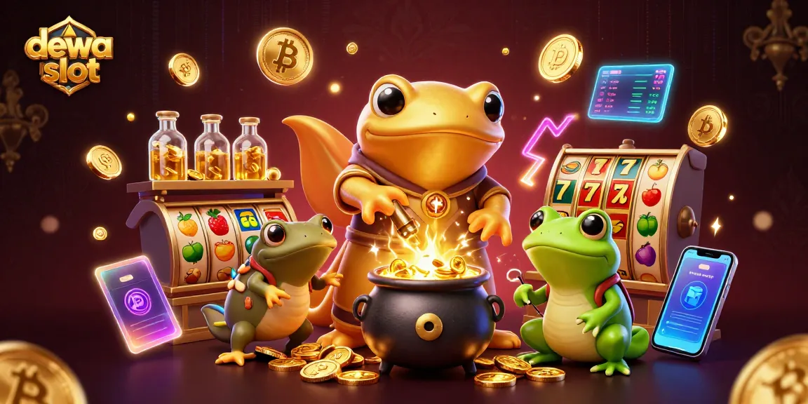 Menyusuri keseruan permainan dewa slot dengan mesin slot dan simbol keberuntungan di latar belakang.