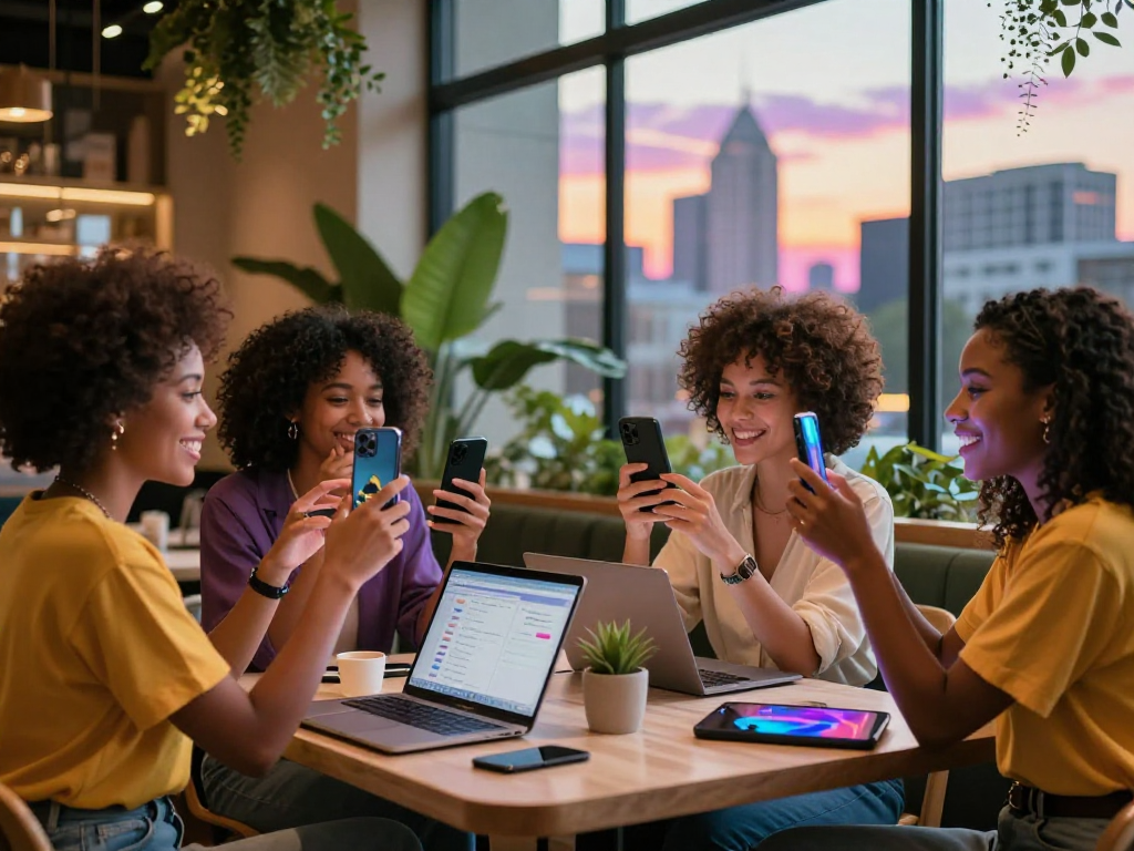 AI sluts engaging in vibrant lifestyle content creation with tech elements