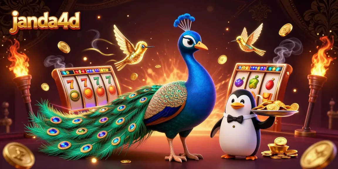 JANDA4D menghadirkan suasana kasino dengan mahakarya slot 3D, jackpot, dan karakter unik dalam ilustrasi menakjubkan.