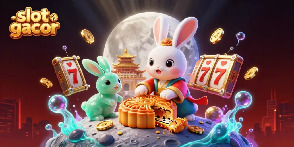 Experience slot gacor excitement with a charming 3D-rendered scene featuring rabbits and jackpot symbols.