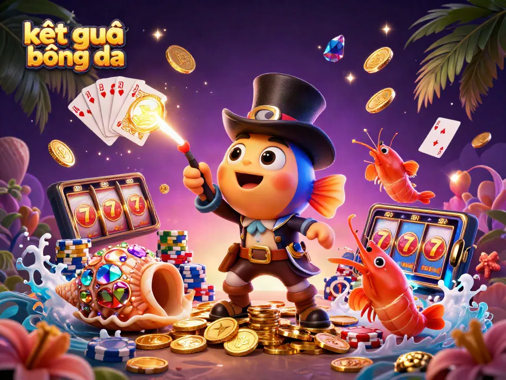 Engage with exciting kết quả bóng đá as golden coins cascade from a vibrant 3D underwater scene with lively characters.
