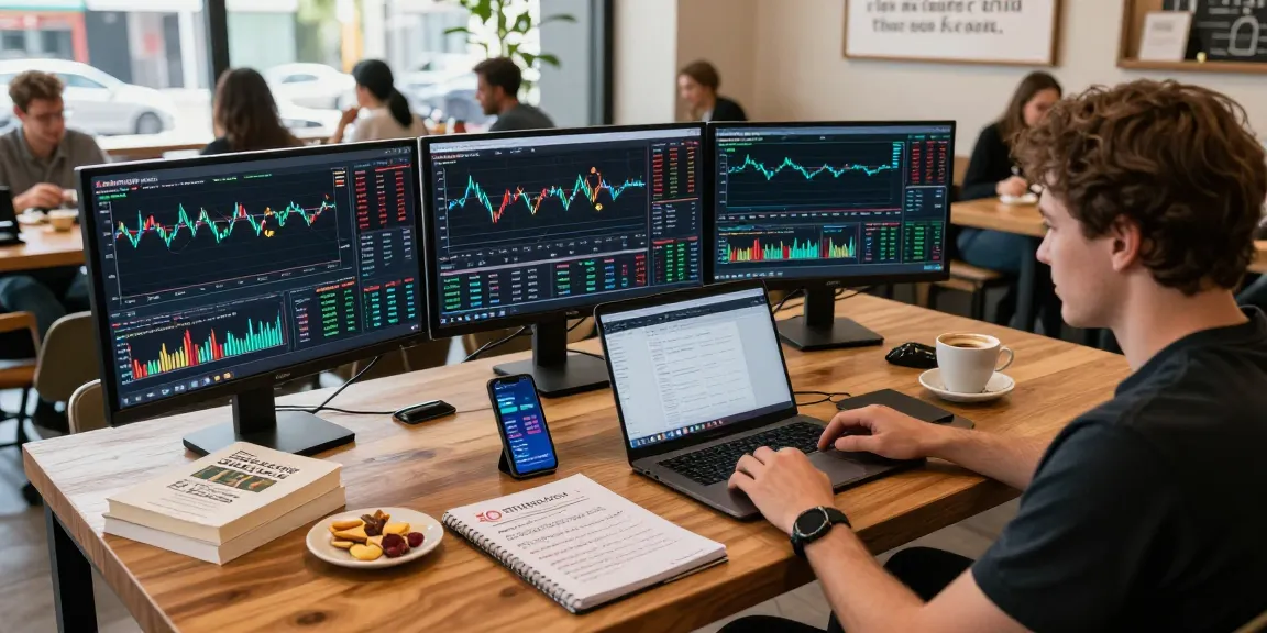 Cricbet99 trading activity in vibrant coffee shop setting with crypto charts and wallet apps.
