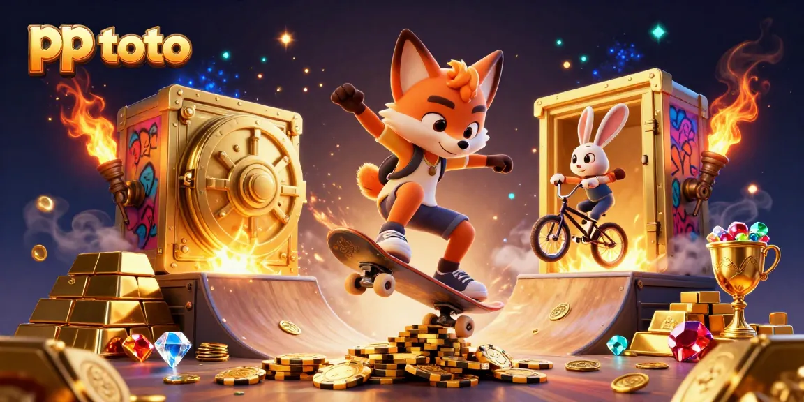 Experience thrilling games at pp toto with vibrant casino symbols and dynamic characters.