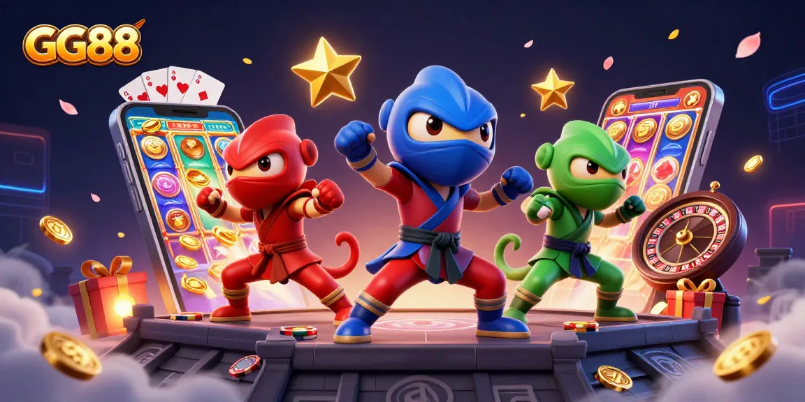 Experience GG88's thrilling slot games with vibrant characters and dynamic casino elements.