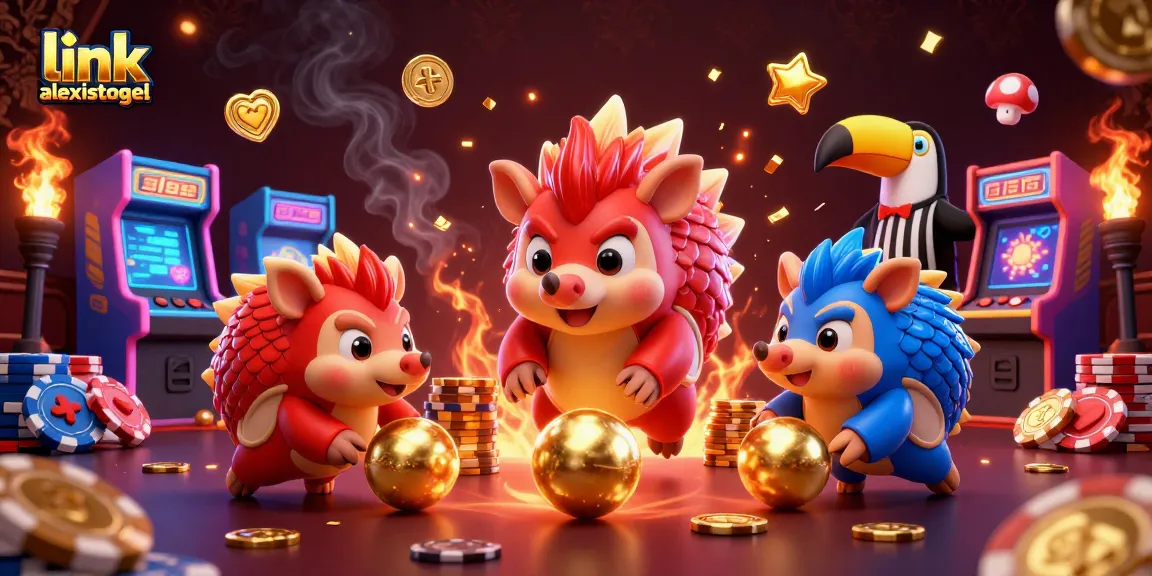 Engage with link alexistogel in a lively 3D casino scene featuring animated pangolins and vibrant gaming elements.