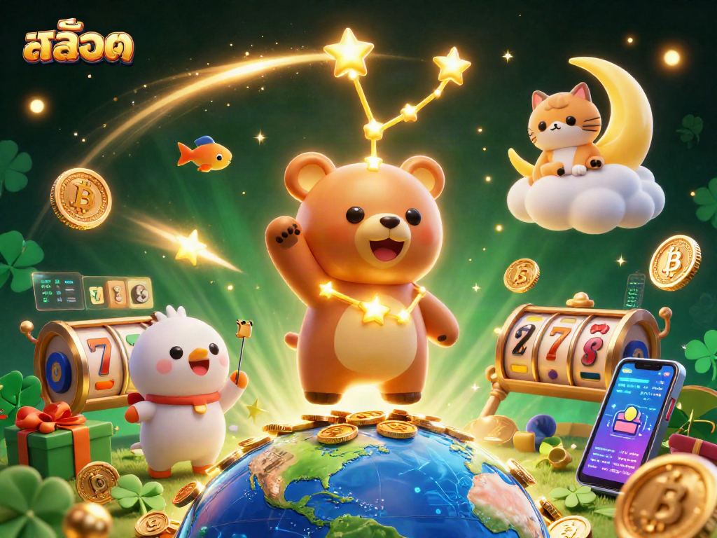 Spin the reels on สล็อต with a magical bear and cosmic companions by your side.