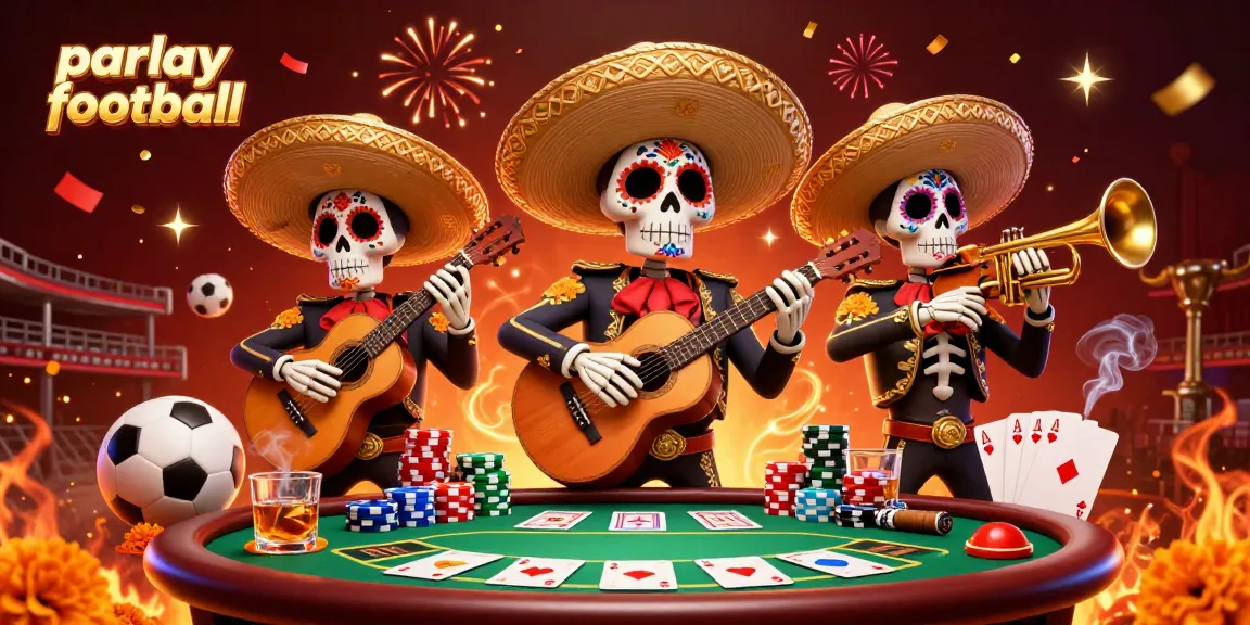 Parlay football action with vibrant 3D mariachi skeletons and sports betting elements.