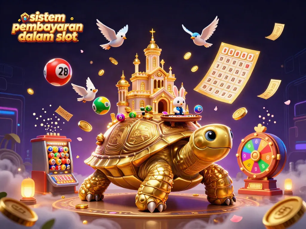 Visualisasi sistem pembayaran dalam slot dengan kapal kasino di atas kura-kura dan dealer kelinci