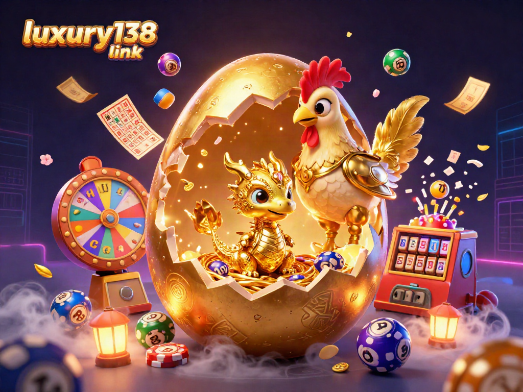 Menangkan permainan dengan luxury138 link, gambaran teatrikal kasino lengkap dengan naga emas dan chip poker.
