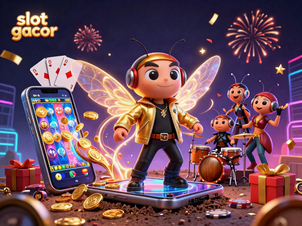 Engage with slot gacor gaming, featuring vibrant 3D characters and dynamic slot elements.