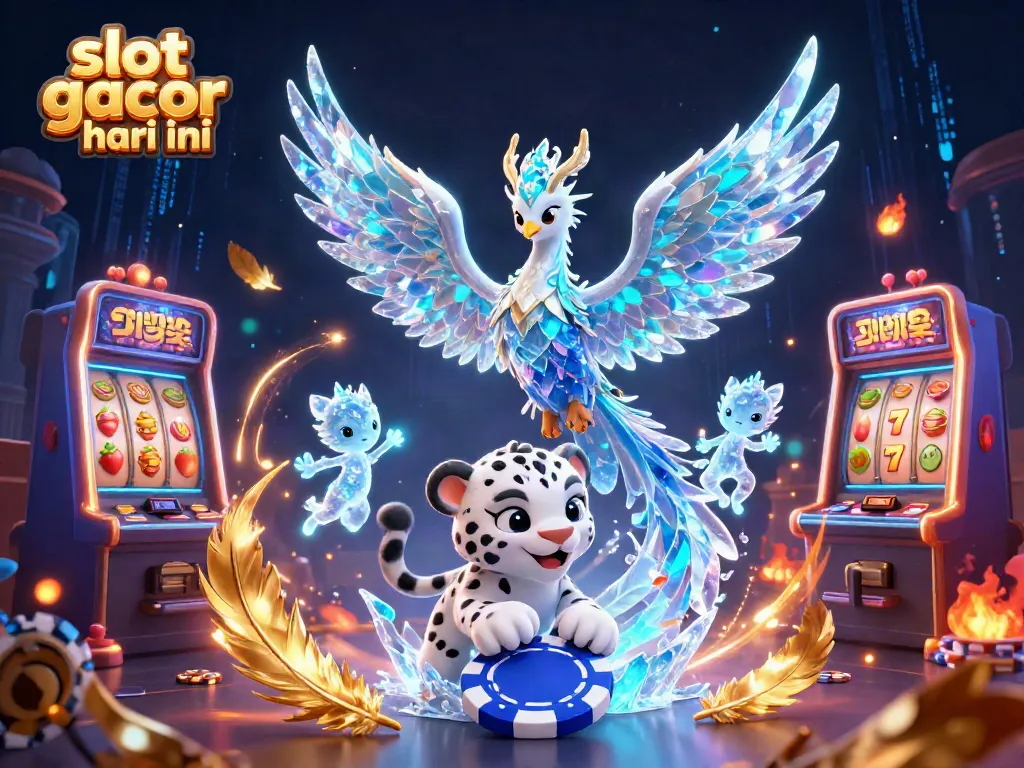 Permainan slot gacor hari ini dengan simbol keberuntungan, kasino penuh warna dan ceria.