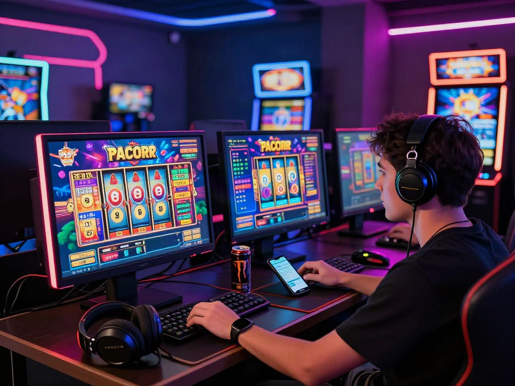 Player engaged in slot gacor gaming with vibrant graphics and immersive atmosphere.