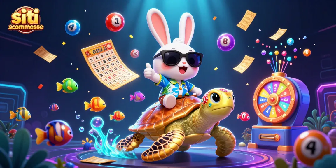Scopri i siti scommesse con l'immagine di un coniglio fortunato che festeggia su una tartaruga d'oro.