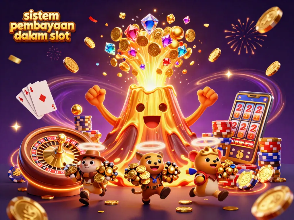 Menampilkan sistem pembayaran dalam slot yang memikat dan menguntungkan dengan koin emas bertebaran.
