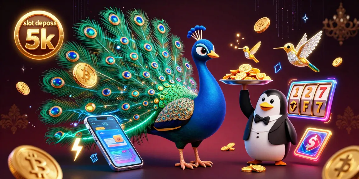 Spin and win big with slot deposit 5k as a colorful peacock dazzles in a vibrant casino scene.