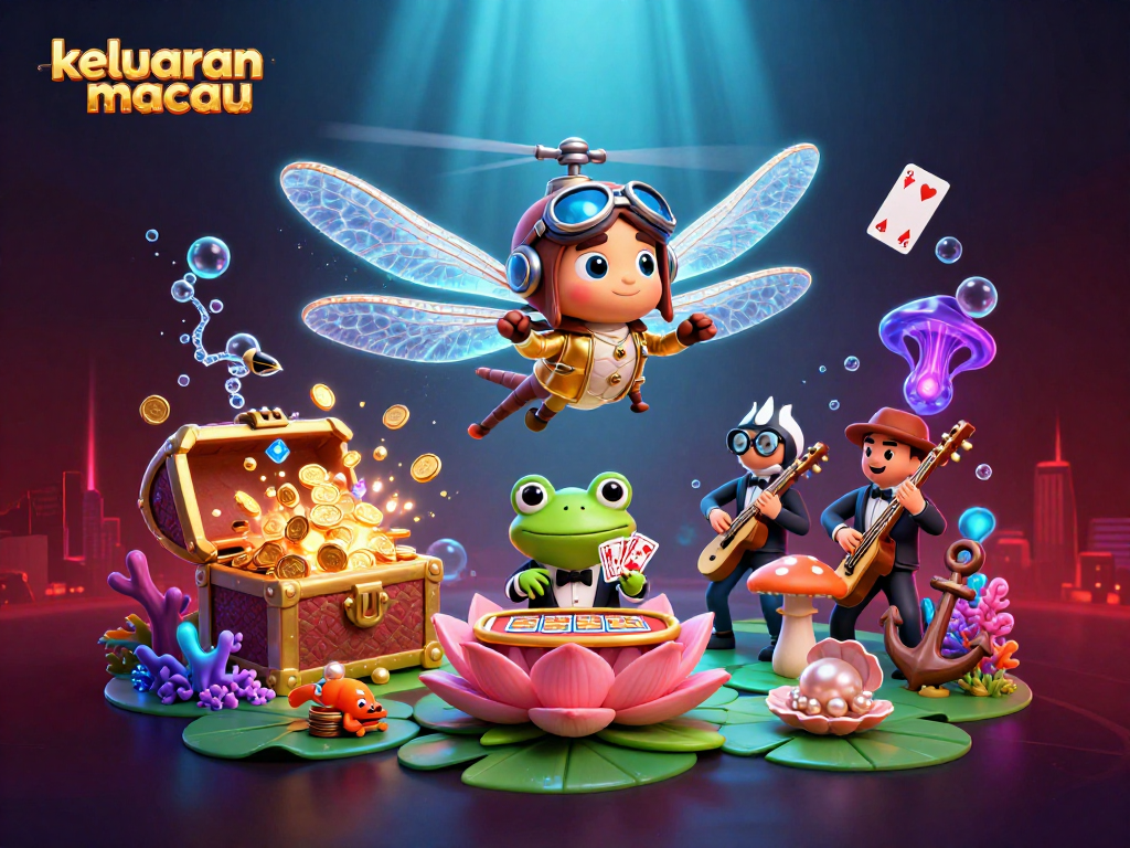Experience keluaran macau with vibrant scenes of a dragonfly pilot and frog croupier in a dynamic casino