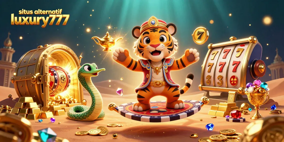 Play slots at situs alternatif luxury777 and discover riches in this vibrant casino illustration.