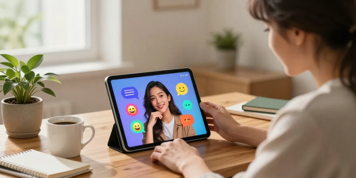 Interaction with AI girlfriend on tablet showcasing engaging digital relationship experience at home.