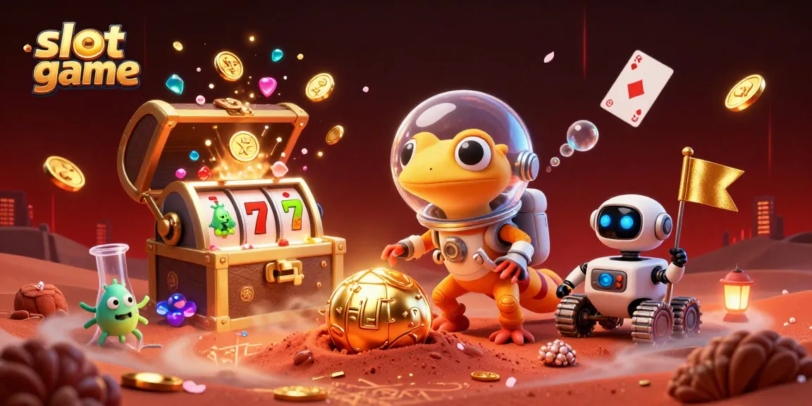 Engage in the thrilling slot game experience among vibrant casino visuals and lively characters.