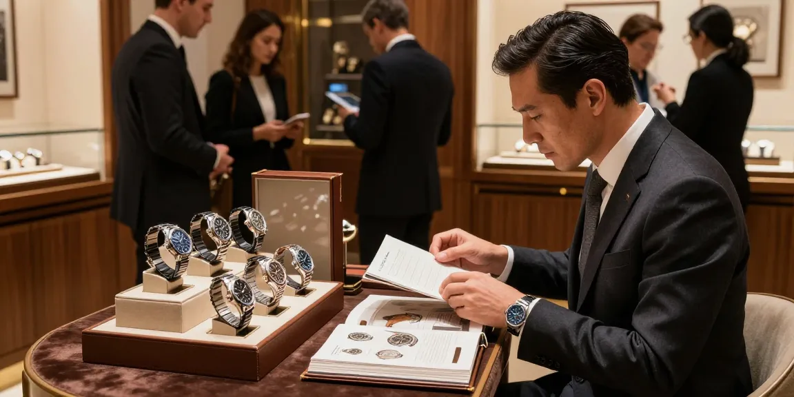 Elegant shopping experience with clone watches in a luxury boutique setting