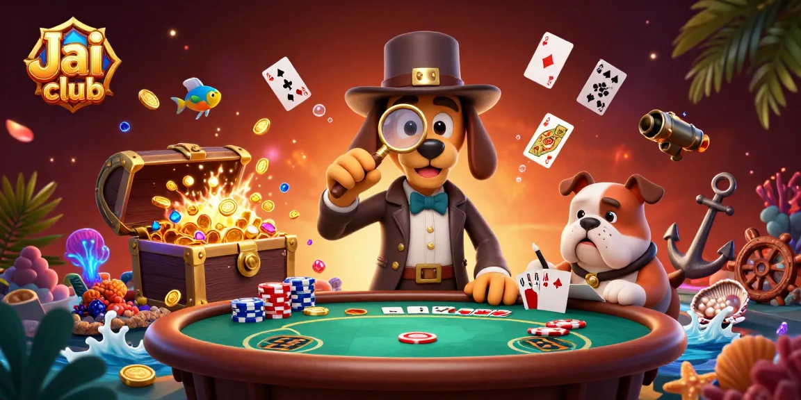 Engage with Jai club while exploring vibrant poker-themed treasure hunting.