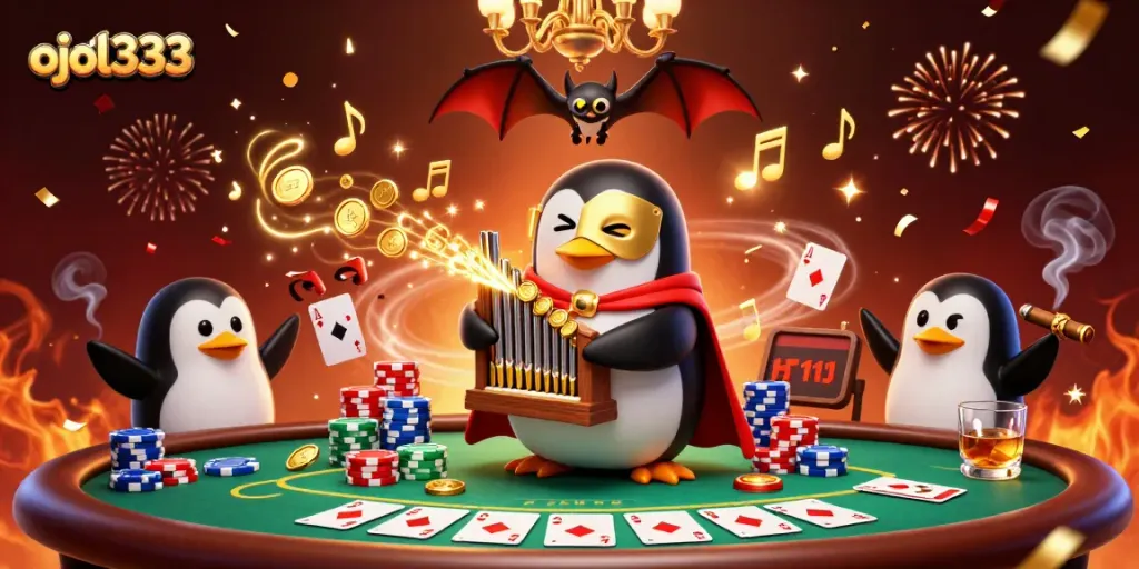 Experience the thrill of ojol333 as the cartoon penguin plays an organ shooting golden coins.