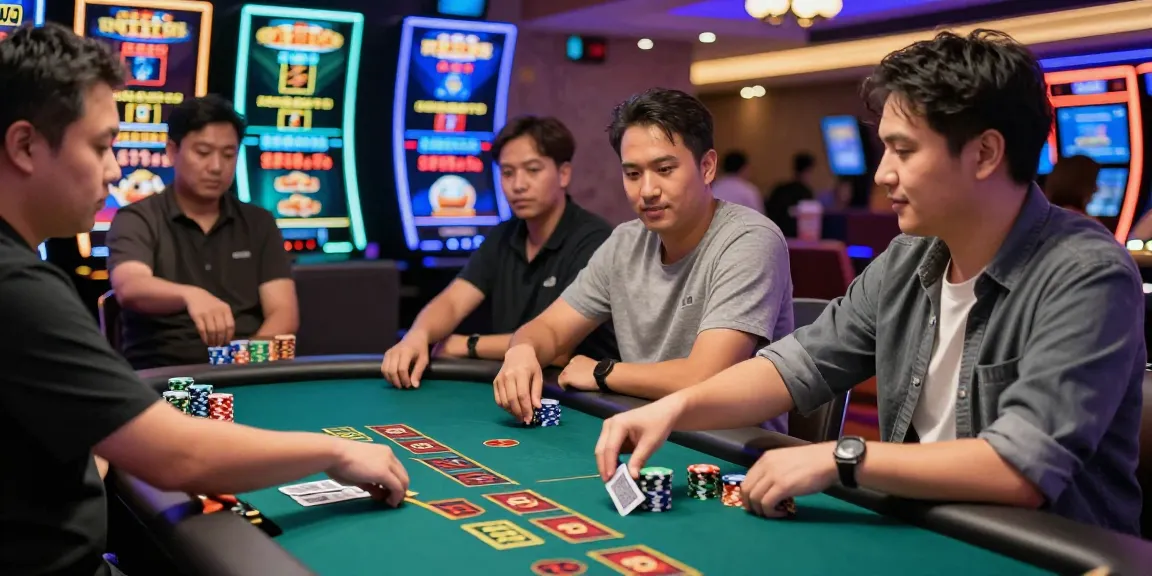 Mildcasino Live Taruhan Online experience at a dynamic live casino with players and dealers, showcasing vibrant energy.