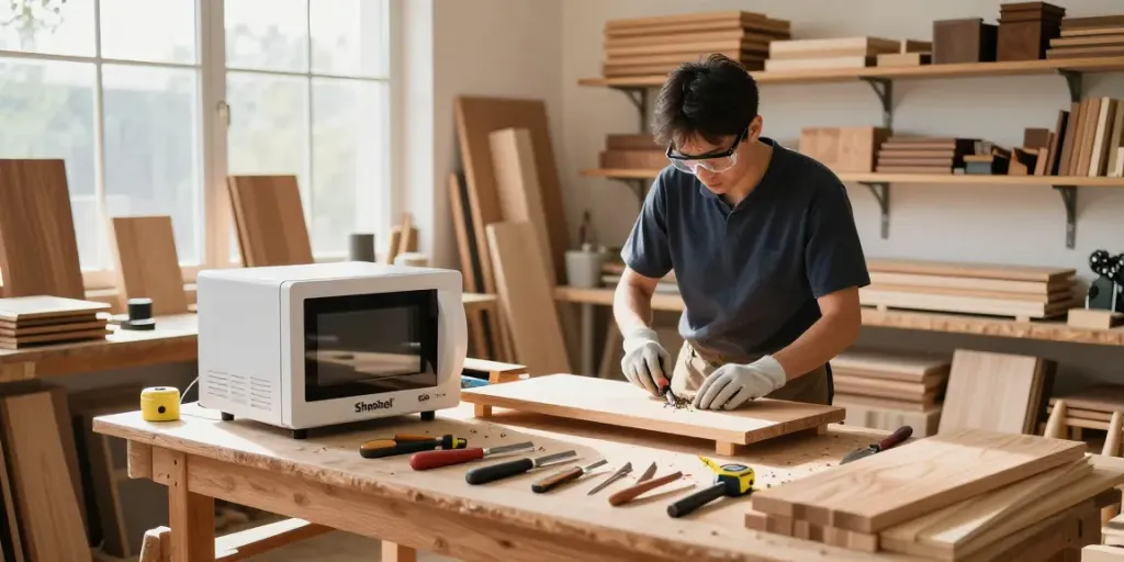 Shashel® equipment eliminating wood-boring insects in a bright workshop.