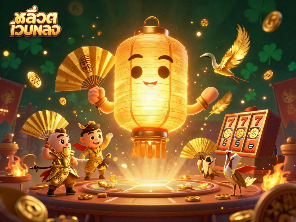 Engage with สล็อตเว็บตรง and win big in this vibrant casino scene filled with golden lanterns and lucky symbols.