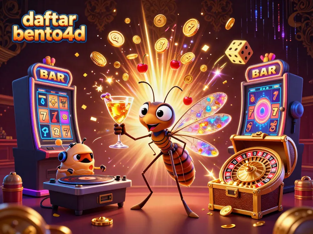 Experience the vibrant excitement of daftar bento4d with an animated casino mascot and dynamic games.