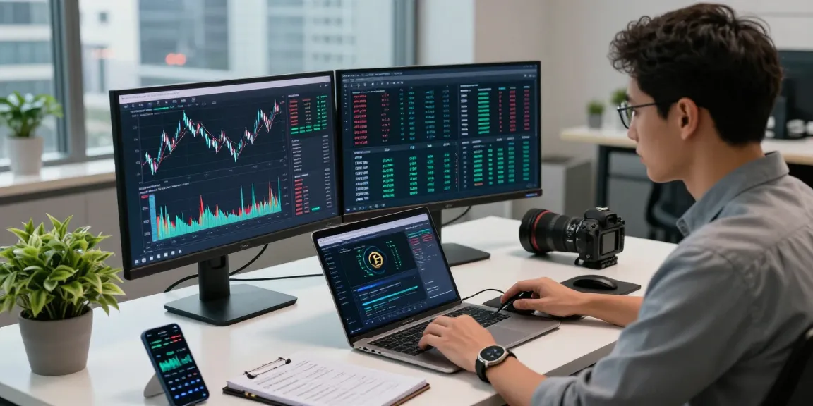 Expert at a desk recovering lost crypto through complex data analysis and blockchain tools.