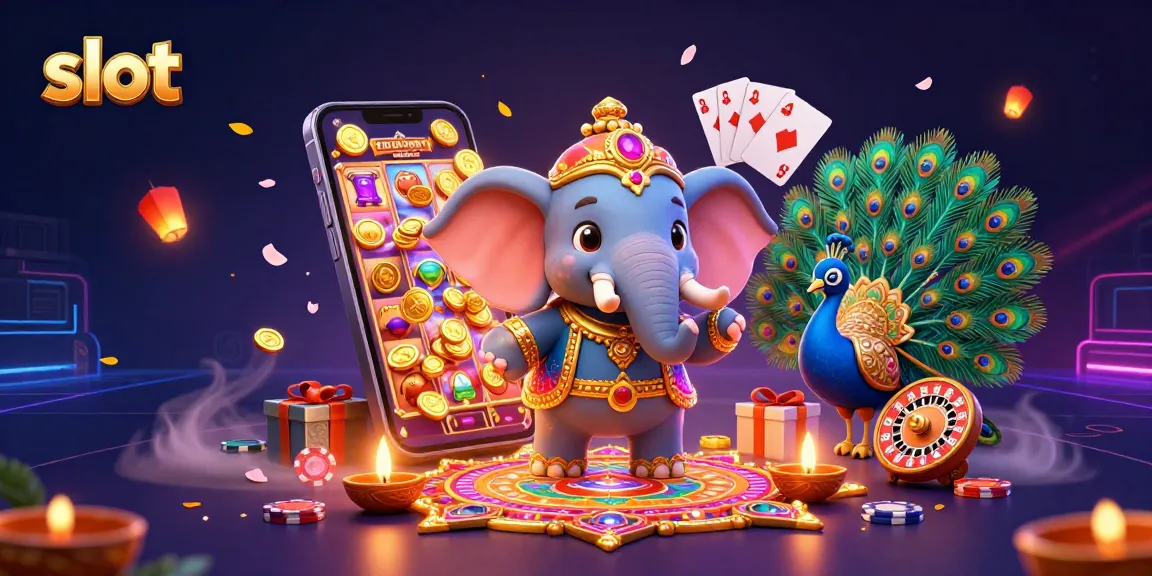 Spin the slot reels with golden coins erupting from a smartphone in a vibrant casino scene.