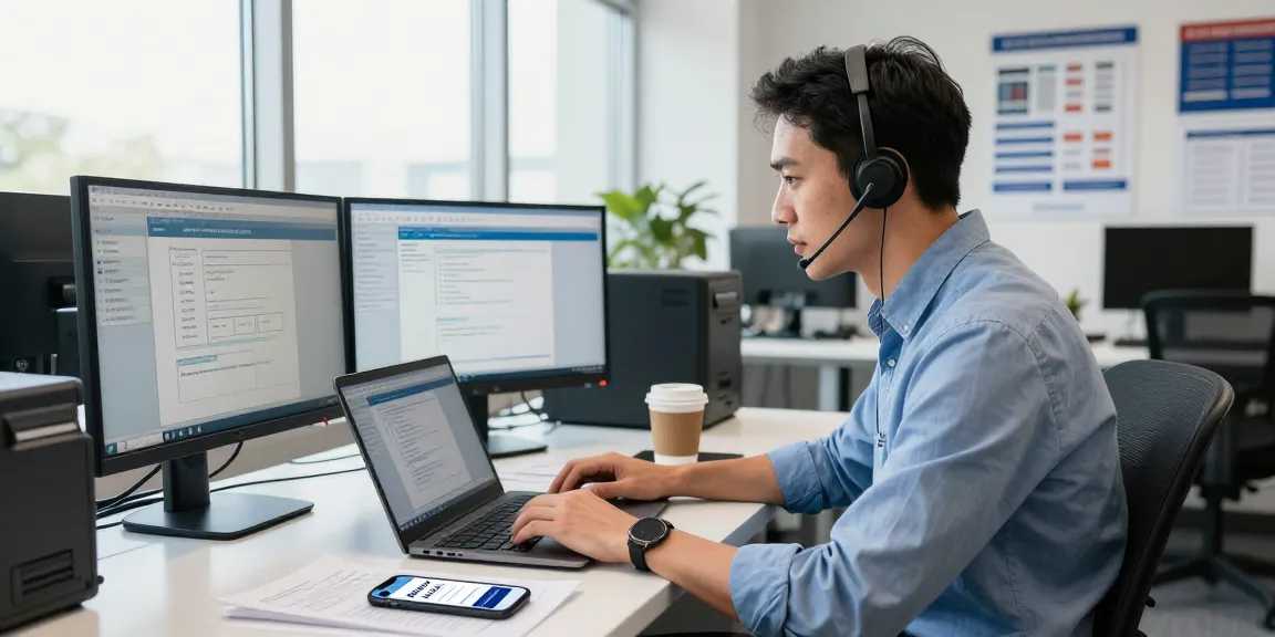 Technician providing Telus-Technical-Support assistance at a modern office.