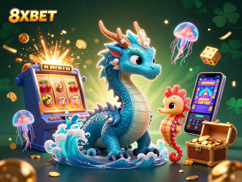 Experience thrilling gameplay at 8XBET with dazzling dragons, slot machines, and immersive visuals.