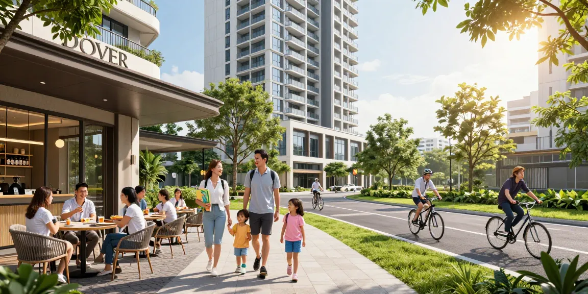Dover Residences Price highlighted in a vibrant community scene, showcasing the luxurious condominium with families enjoying nearby amenities.