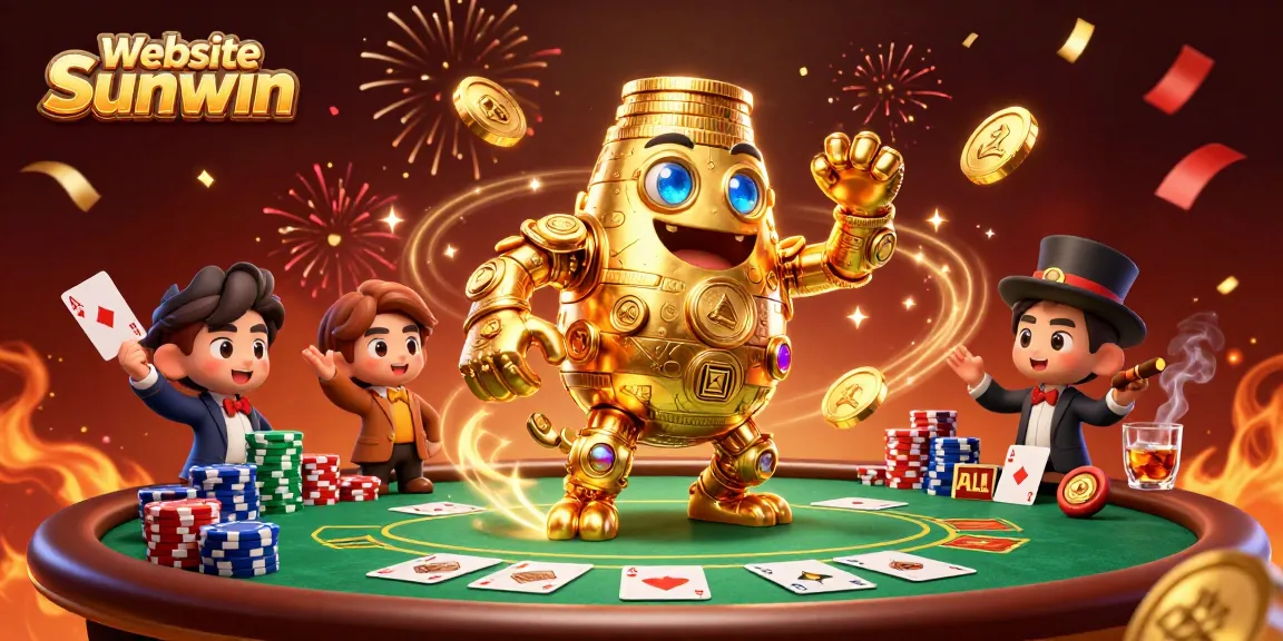 Engage with the thrill of Website Sunwin through a vibrant casino scene filled with gold coins and poker action.