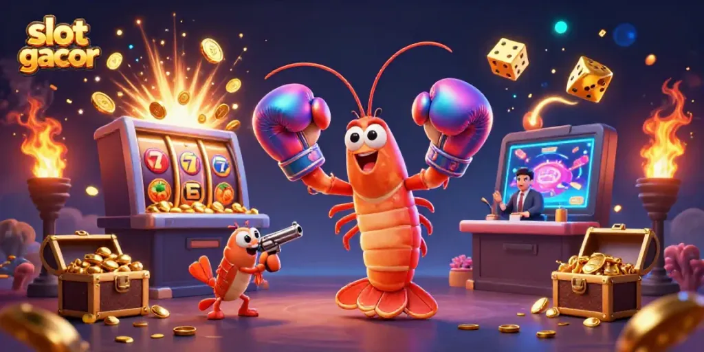 Experience thrilling action with slot gacor characters next to exploding jackpot symbols in a vibrant casino scene.