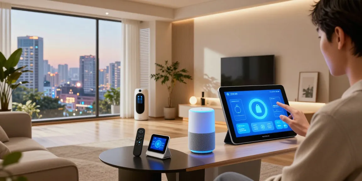 How does IoT work in a modern smart home showcasing connected devices and technology integration.