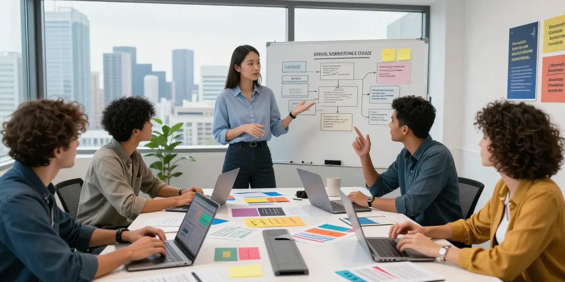 Engaging digital marketing strategy session at https://companynamesucks.com/ with diverse team collaborating on innovative solutions.