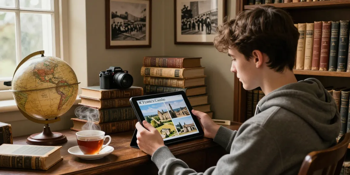 Discover engaging historical content at https://tyntescastle.com in a cozy library setting.