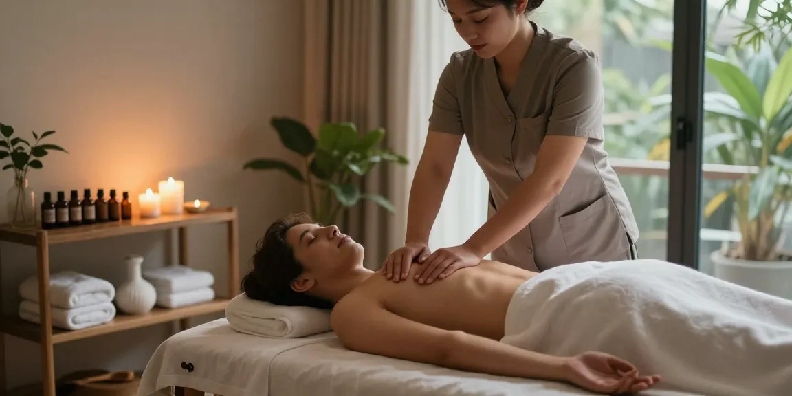 일산출장안마 service in a calming home environment, professional masseuse soothing a client.