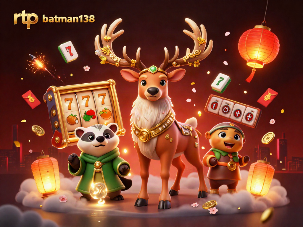 Mengaktifkan rtp batman138 dengan simbol slot, lampion, dan receh keberuntungan di latar belakang dramatis.