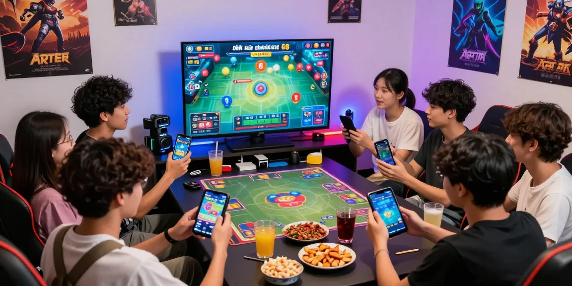 Friends enjoying a lively gaming night playing 68 game bài online, showcasing social interaction and excitement.