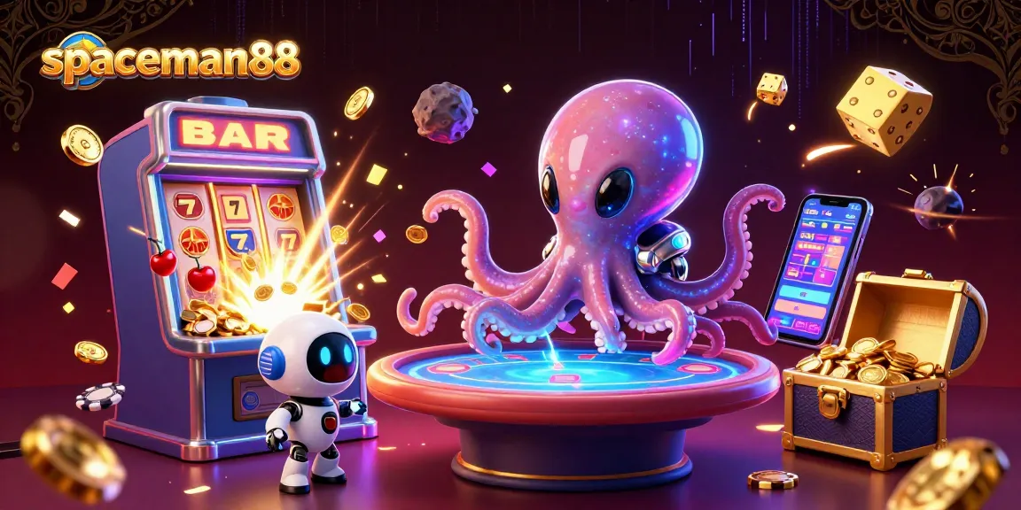 Spaceman88 showcases a vibrant casino scene featuring an alien octopus at a poker table.