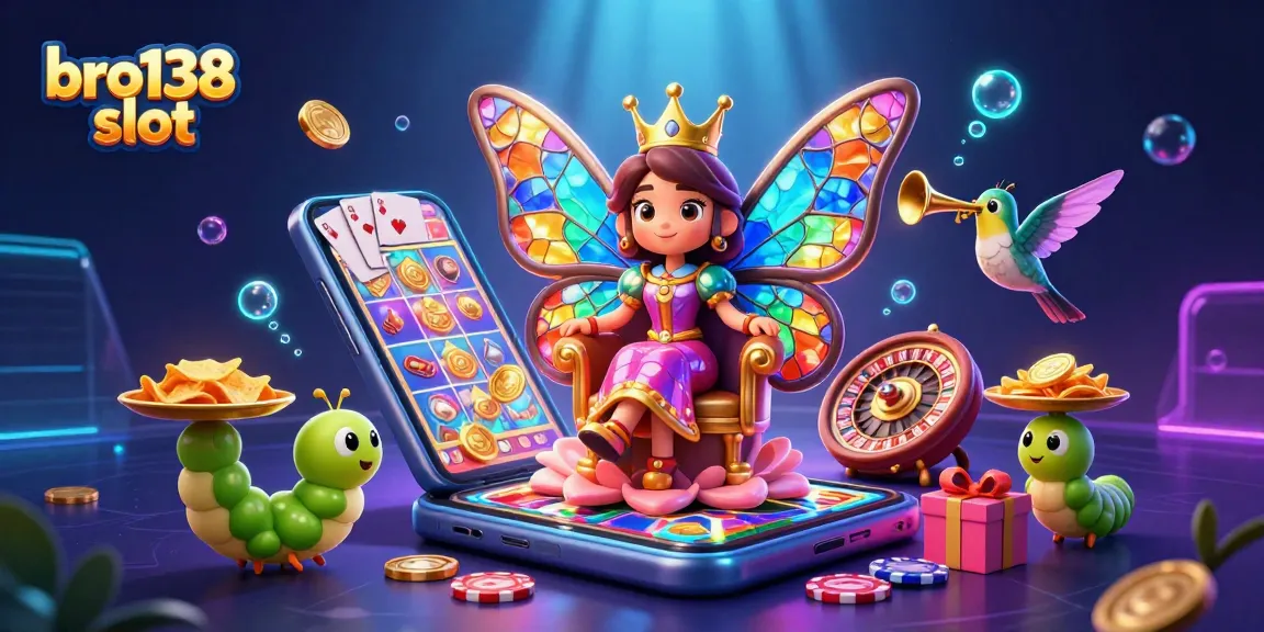 Experience the thrill of bro138 slot with vibrant 3D illustrations of gaming excitement and character interaction.