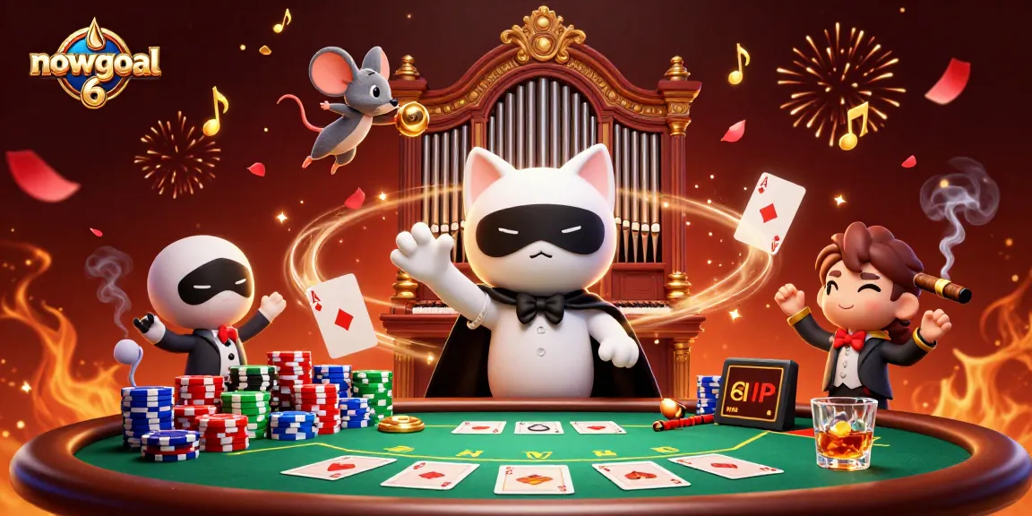Enjoy enhanced gameplay with nowgoal 6 as colorful poker chips and acrobatic characters bring excitement.